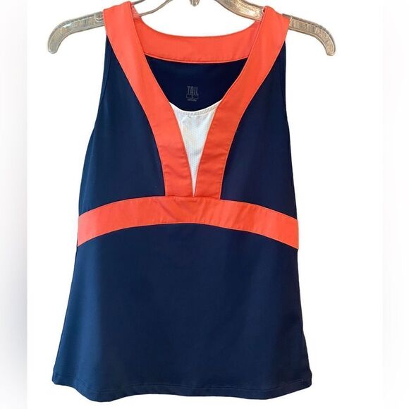 Tail Sz S Navy Blue Orange Colorblock Athletic Golf Pickleball Tennis Tank Top - Picture 1 of 5